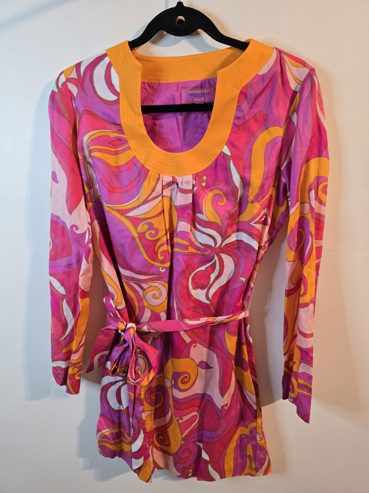 Silk Cotton Banana Republic Trina Turk Pink Tunic Dress Size 2 Twiggy Retro 60s