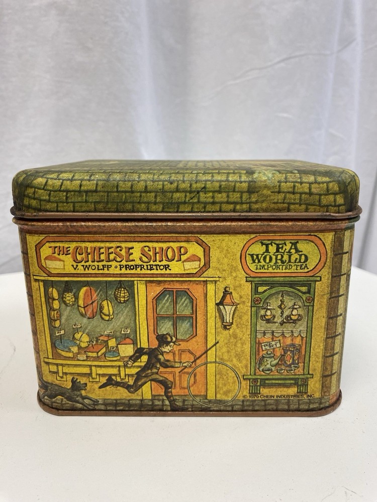 Vintage Cheinco Tea Tin Canister Village Shops 1979 Empty