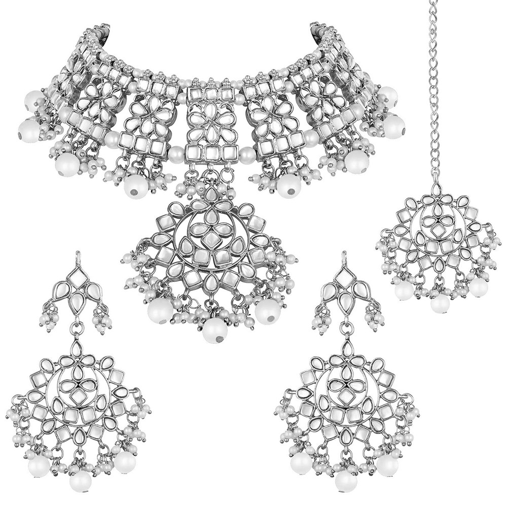 Aheli Indian Traditional Maang Tikka with Kundan Necklace Earrings Set Ethnic...