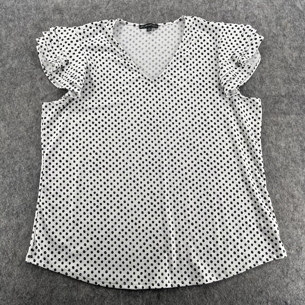 Adrianna Papell Womens White Casual Polka Dot Sleeveless Tank Blouse Top Size XL