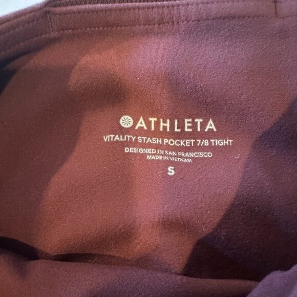 Athleta Vitality Stash Pocket 7/8 Tight Leggings Burgundy Mesh Small