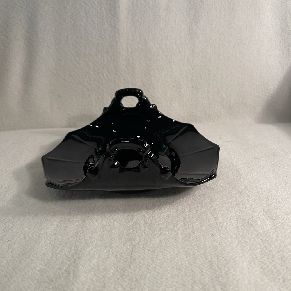 Vtg Cambridge Black Amethyst Glass Candy Dish Ebony Decagon