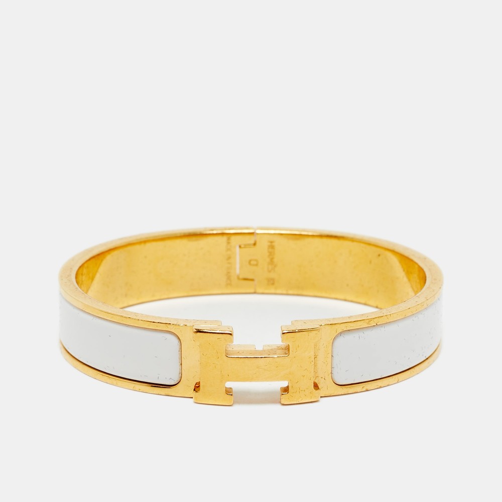 Hermes Clic H White Enamel Gold Plated Bracelet