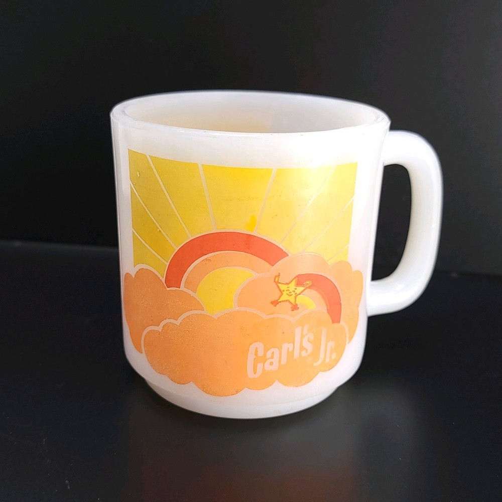 Vintage Carl’s Jr Glasbake Milk Glass Coffee Mug Cup