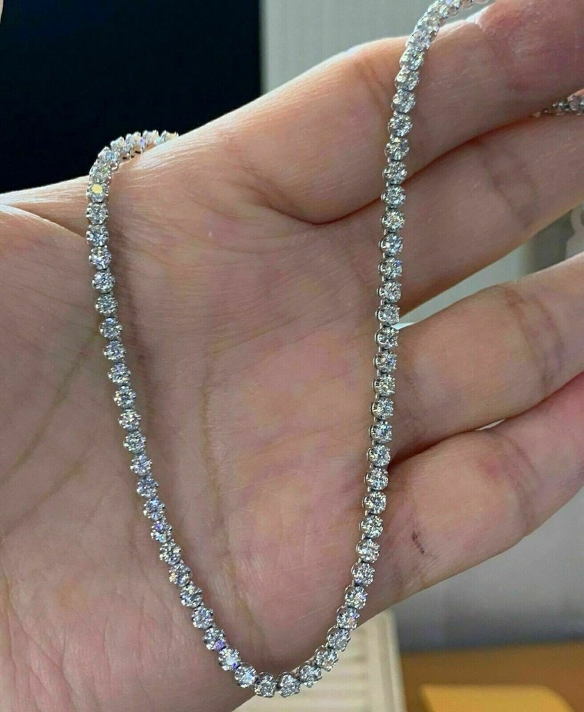 20Ct Round Cut Moissanite Tennis Choker Necklace in 14K White Gold Plated