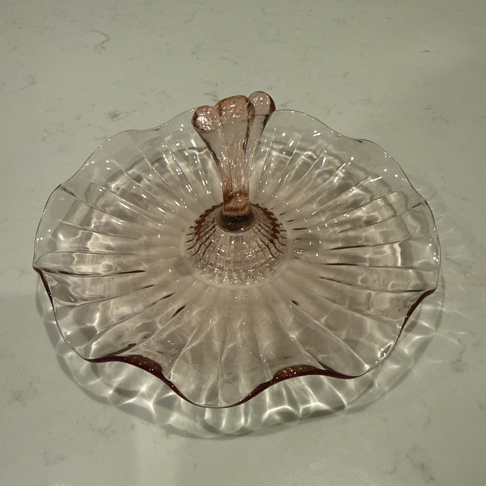 Anchor Hocking Pink Depression Glass Candy Dish  Scalloped Vintage
