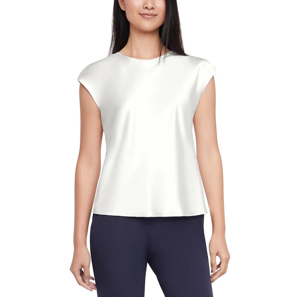 Express Women's Short Sleeve Crew Neck Satin Blouse, Ivory, Size L