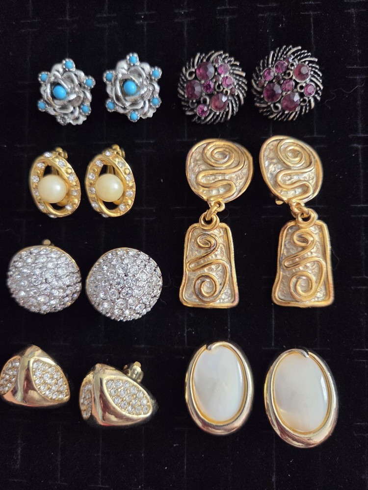 Vintage Rhinestone Earrings Lot QUALITY Clip On Screw Back Crystal & Pearl
