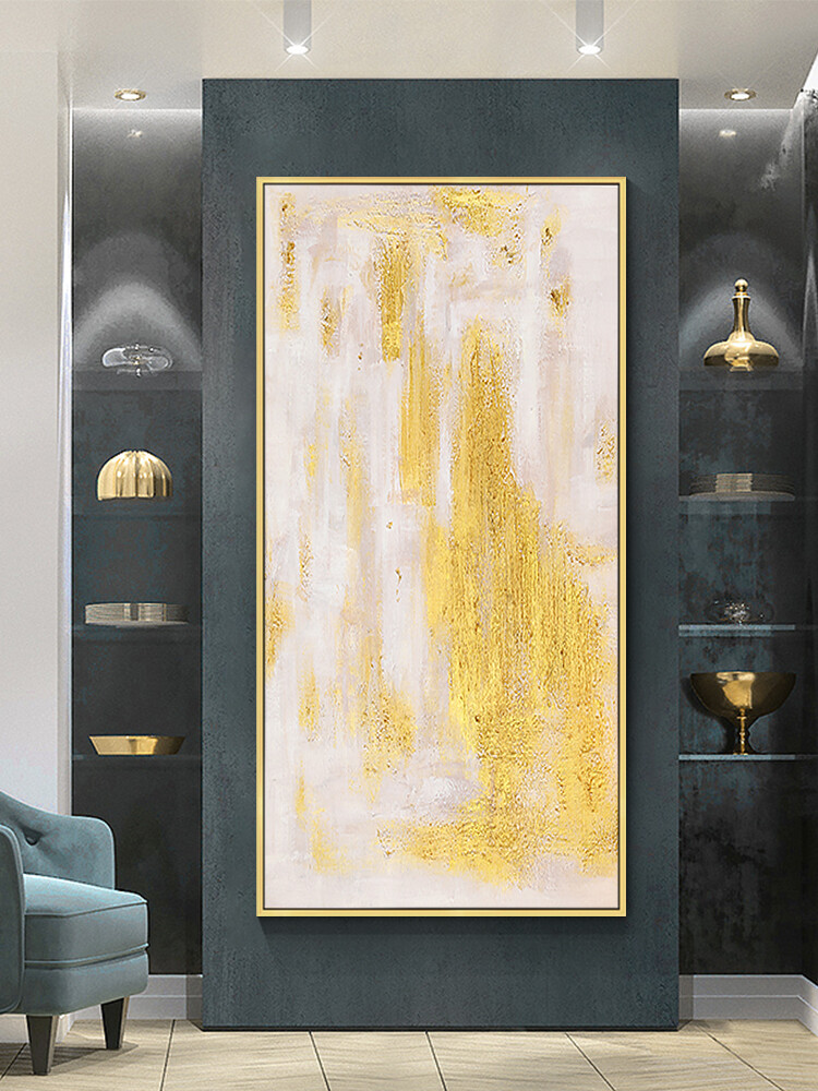 Abstract Painting Canvas Art With Golden Color Hand Painted Thick Texture Oil-image