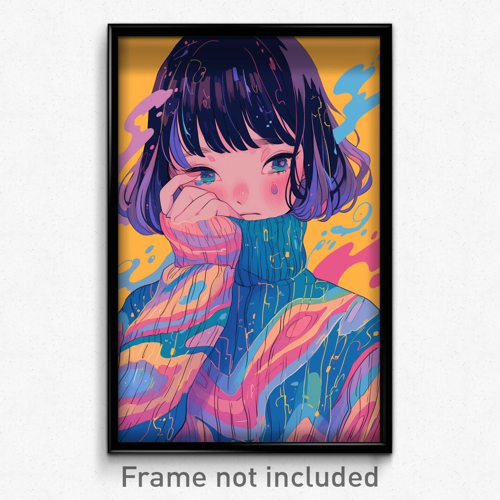 Art Poster - Girl Feeling Annoyed Wearing Urban Striped Sweater (Art Print)