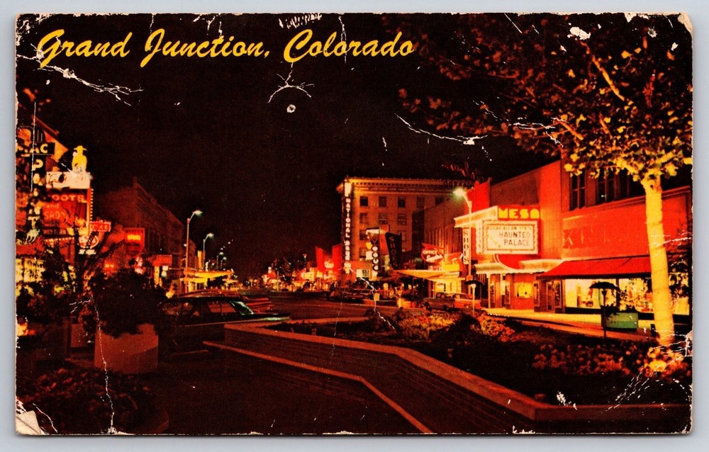 Colorado Postcard Grand Junction Main Street Night View Lights USA Posted 1971