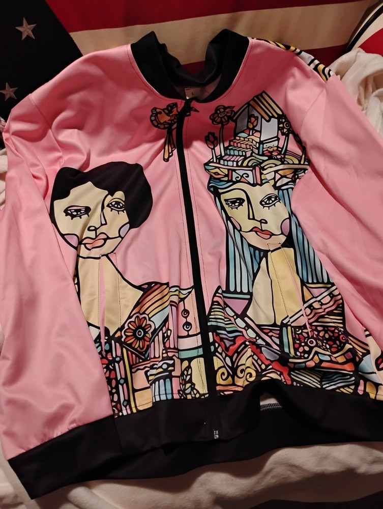 ABSTRACT ART PICASSO GRAFFITI MULTICOLORED FULL ZIP SPORT JACKET UNISEX LARGE-image