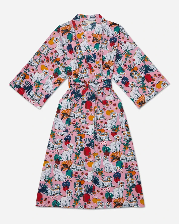 Women's Anthropologie PRINT FRESH Good Dog Sleep Lounge Robe Vintage Rose S/M
