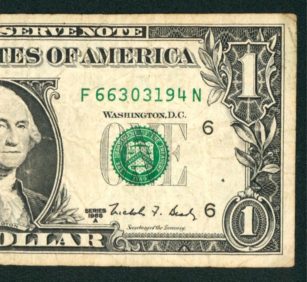 *WEB PRESS NOTE* (EXPERIMENTAL) $1 1988 Plate #4/2 Federal Reserve Note