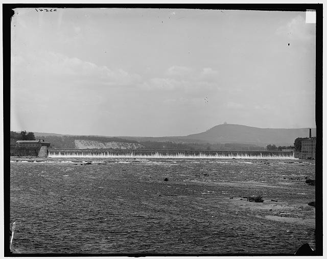 Holyoke Dam,mountains,water bodies,Mount Tom from bridge,Massachusetts,MA,1890