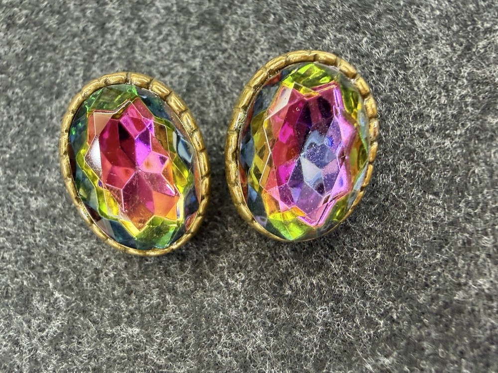 Juliana D&E Rainbow Rivoli Earrings – Vintage Clip On Glass