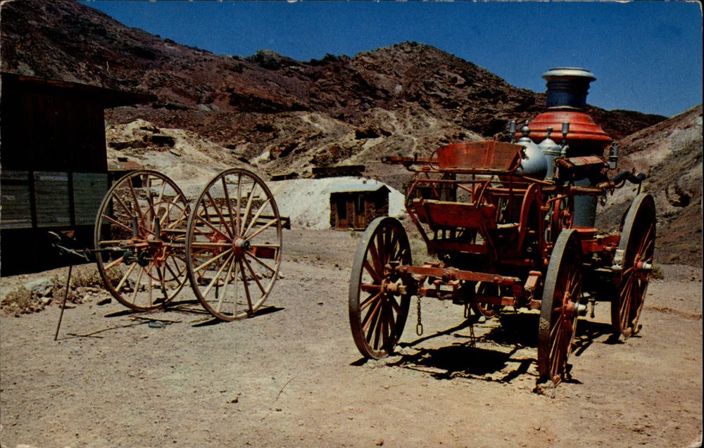 Calico Ghost Town Horse Drawn Fire Wagon Yerma California ~ dated 1955 postcard