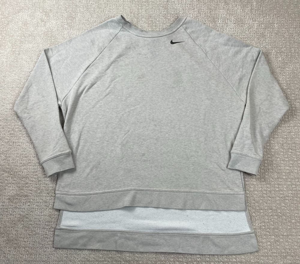 Nike Sweatshirt Womens Large Gray Dri-Fit Fleece Slit Hem Swoosh Crewneck 891300