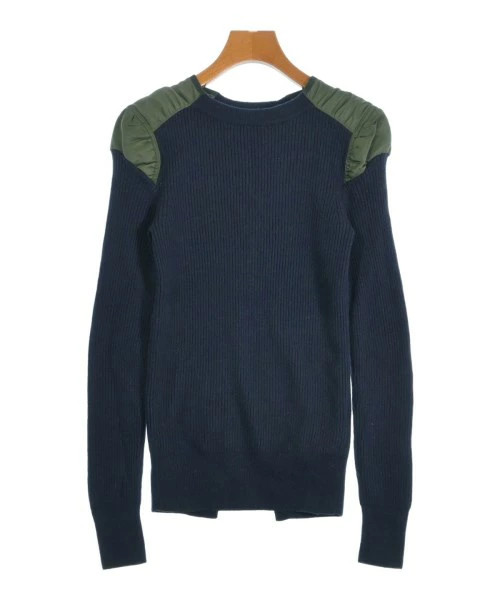 sacai Knit Sweater Women's M Navy Khaki Wool Nylon Vintage Used