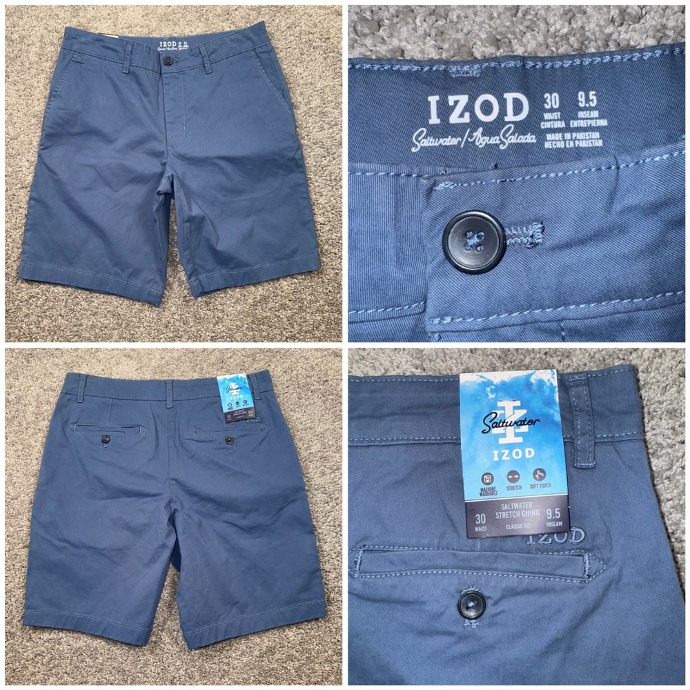 IZOD Saltwater Stretch Chino Shorts Men Classic Fit Blue Sz 30 9.5