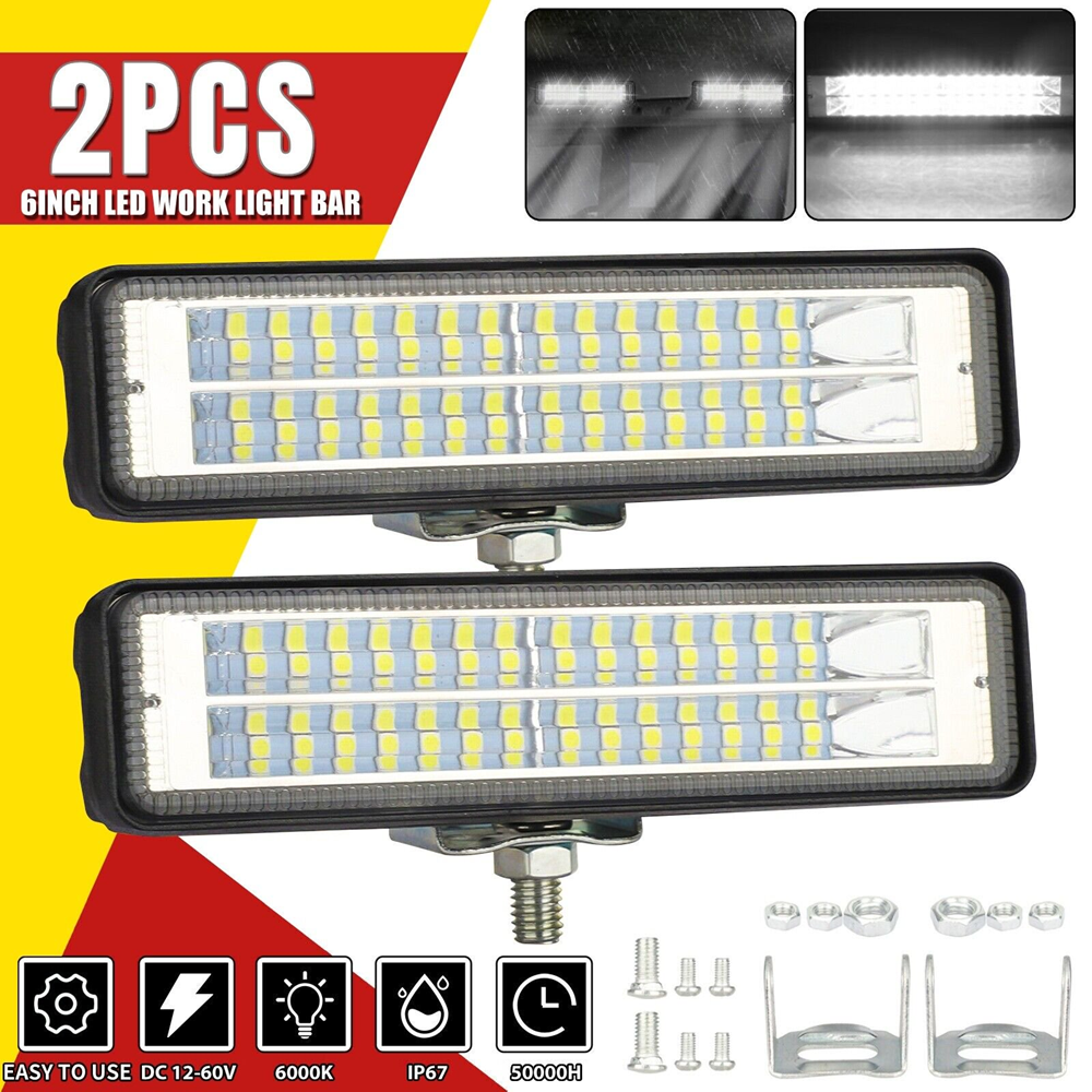 2x 6inch 84W LED Work Light Bar Flood Fog Lamp Offroad Driving Truck SUV ATV 4WD