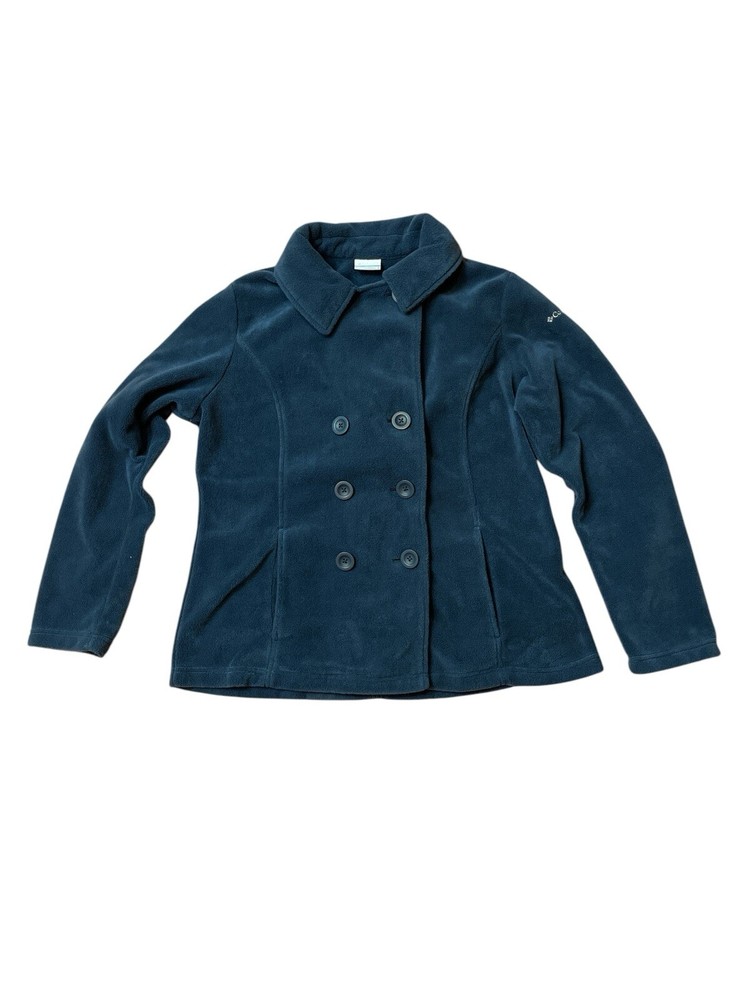Columbia Women's XL Navy Blue Fleece Pea Coat Double Breasted Outdoor Classic