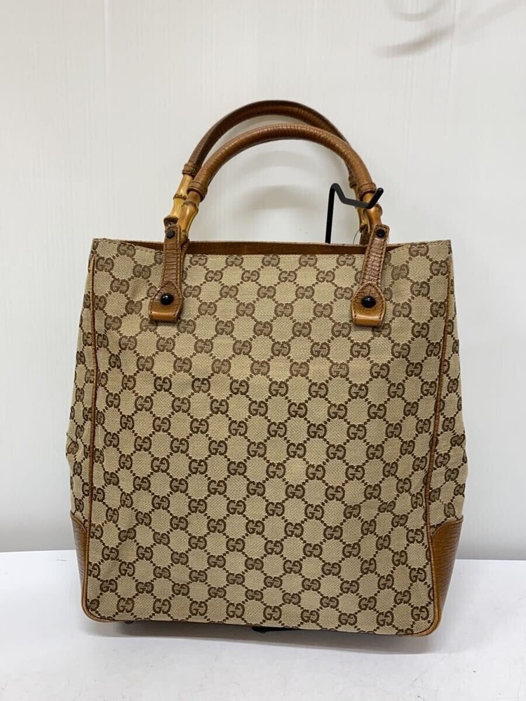 GUCCI GG Canvas Bamboo Tote Bag Brown Italian-Made GG Pattern from Japan  