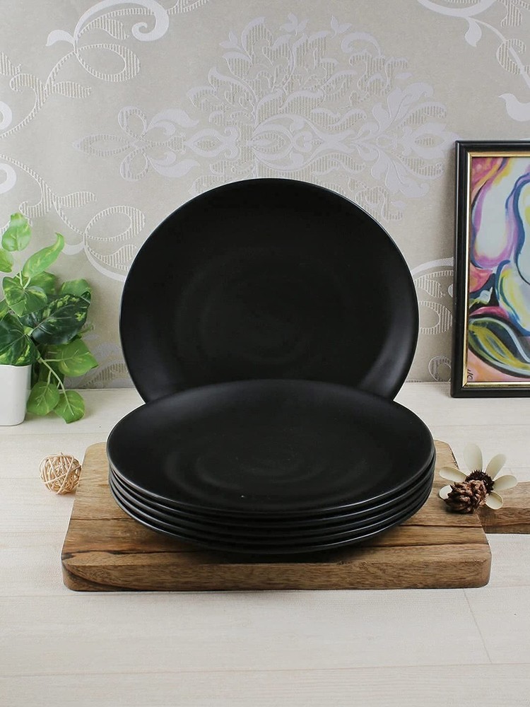 Melamine Matt Black Dinner Plates (10 Inch) Set of 6