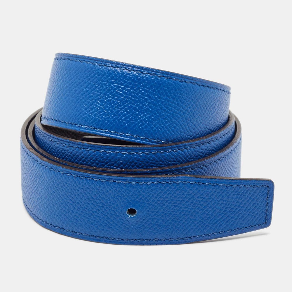 Hermes Bleu France Noir Epsom Leather Belt Strap 95cm
