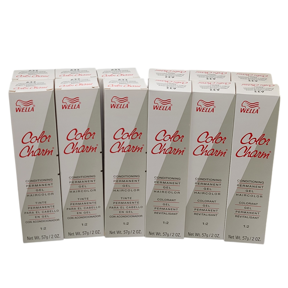 12 Pack Wella Color Charm Permanent Gel Hair Color 632 Medium Ash Blonde - 2 oz