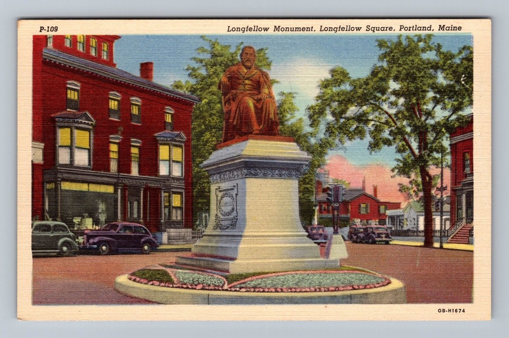 Portland ME-Maine Longfellow Monument Longfellow Square Vintage Postcard