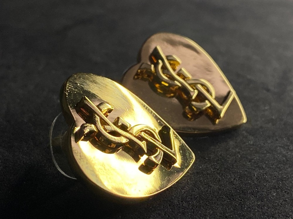 Vintage Yves Saint Laurent Gold YSL Heart Earrings 3cm