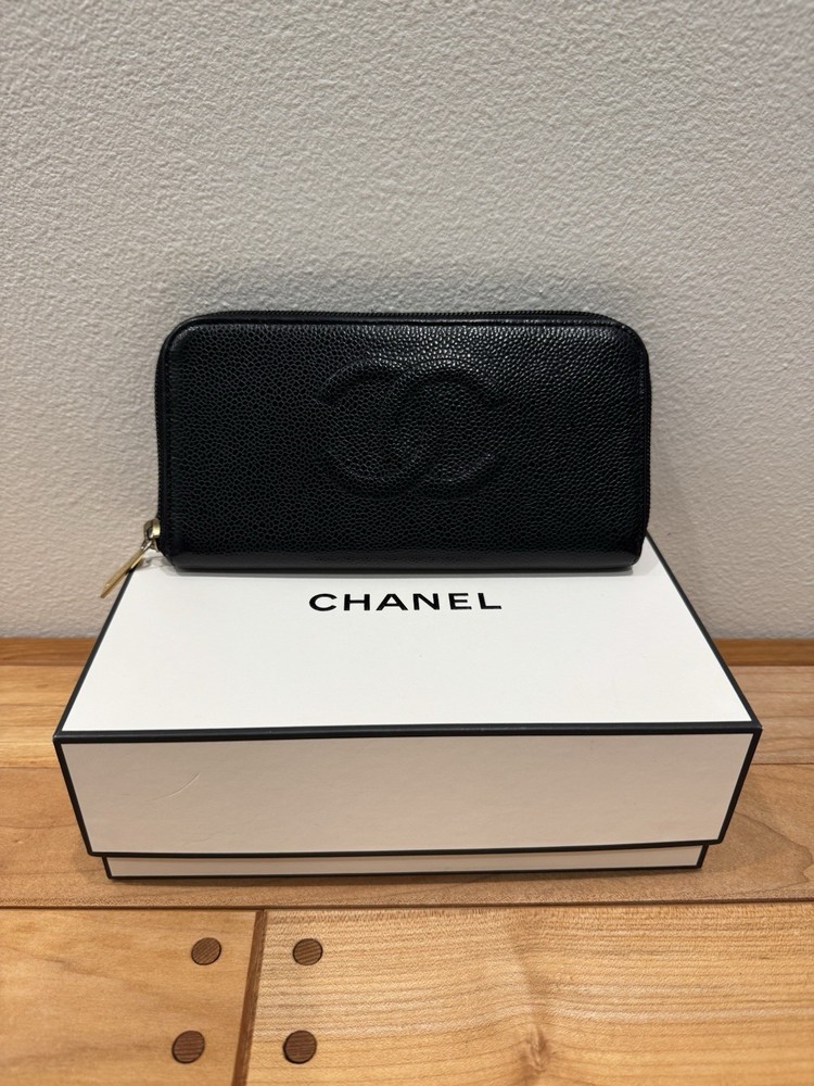 Chanel Long Zip-Around Wallet in Black Caviar Leather