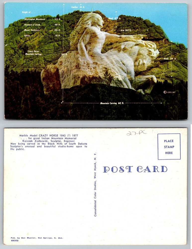 Crazy Horse Mountain Carving Postcard Black Hills South Dakota Korczak
