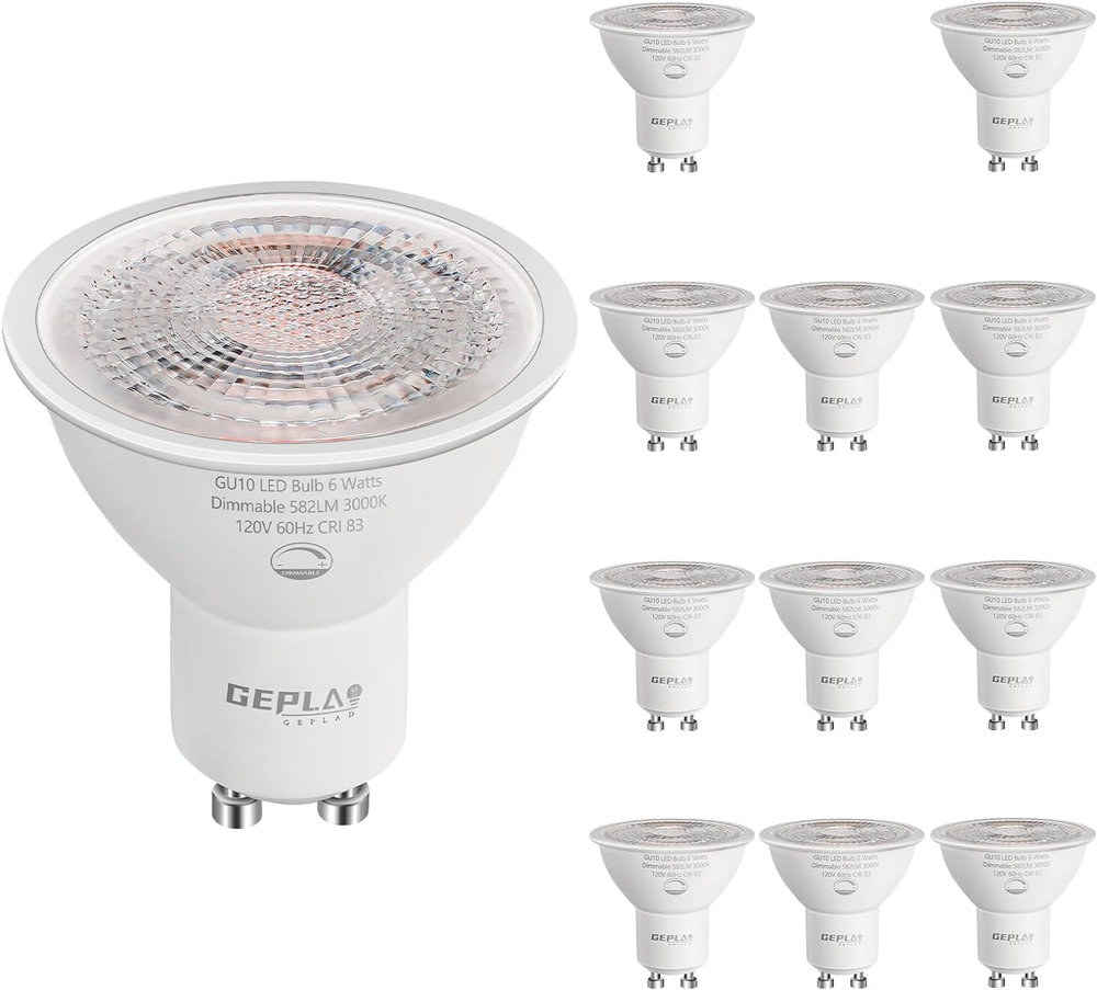 12-Pack GU10 LED Bulbs 6W, Dimmable, 3000K Soft White 582LM, 50W Halogen Light B