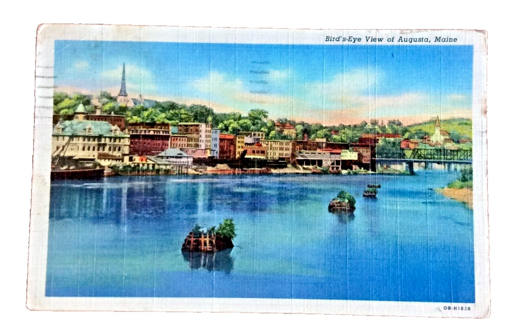 Vintage Postcard Bird’s-Eye View of Augusta Maine Linen