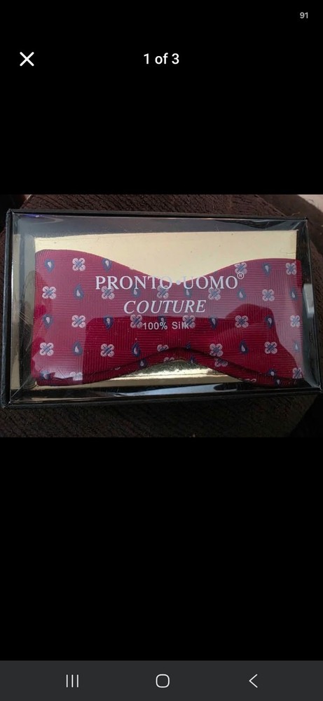 Pronto Uomo Couture Men's Red/Blue/White Geometric 100% Silk Bow Tie