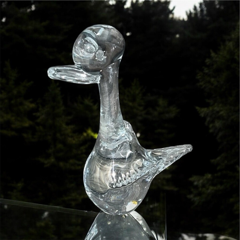 Swan Duck Figurine Bird Vintage Paperweight Art Glass Hand Blown Clear