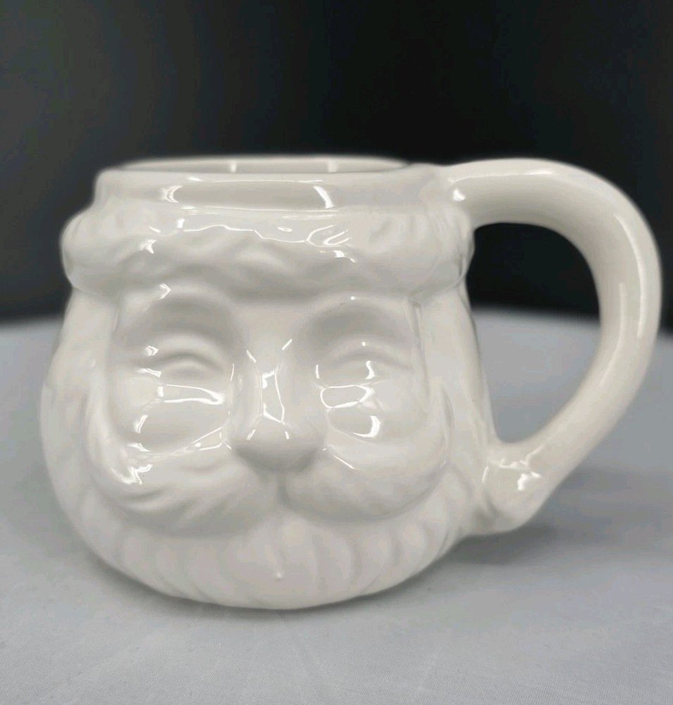 Vtg Christmas Santa Claus Face Mug White Earthenware Holiday Figural Coffee Cup