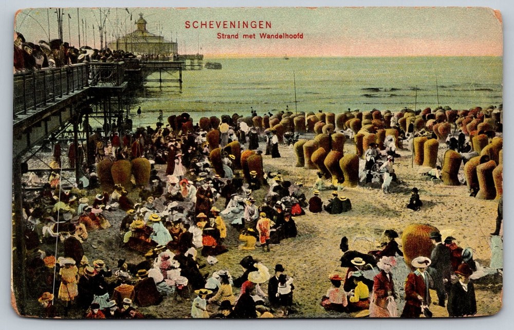 1907 Scheveningen Beach Postcard with Wandelhoofden by Dr. Trenkler Co.