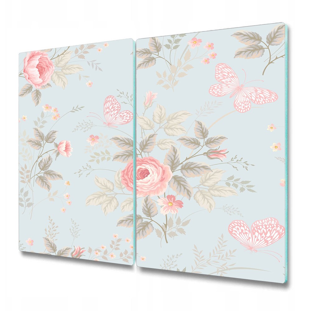 Glass Chopping Board Utensil Board Roses and butterflies blue and pink 2x30x52