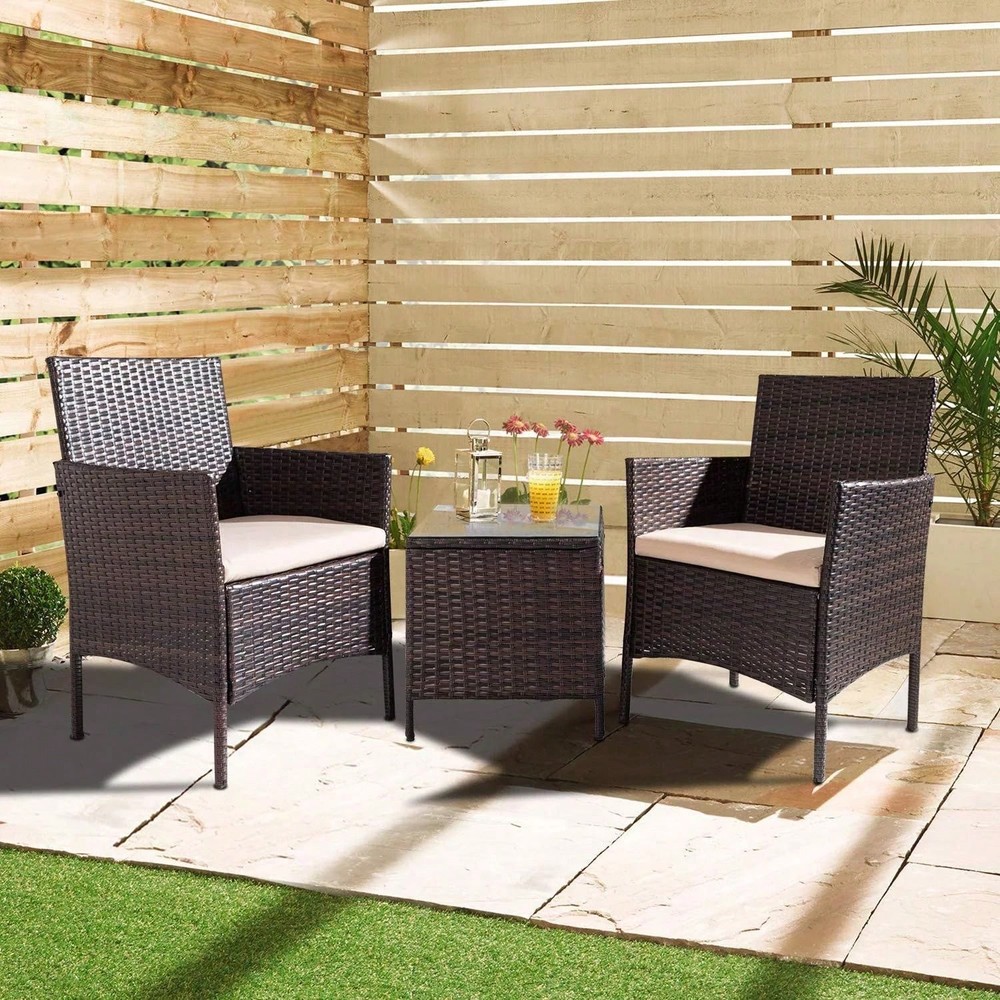 RFG 3-Piece Beige Wicker Patio Set with Rattan Chairs and Coffee Table