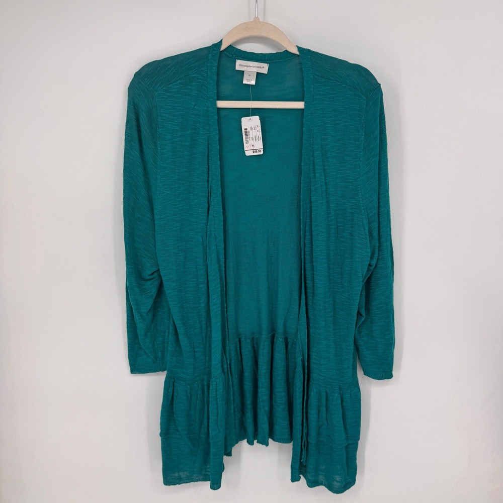 Christopher & Banks Cardigan Women XL Teal NEW Open Front Tiered Ruffle Boho