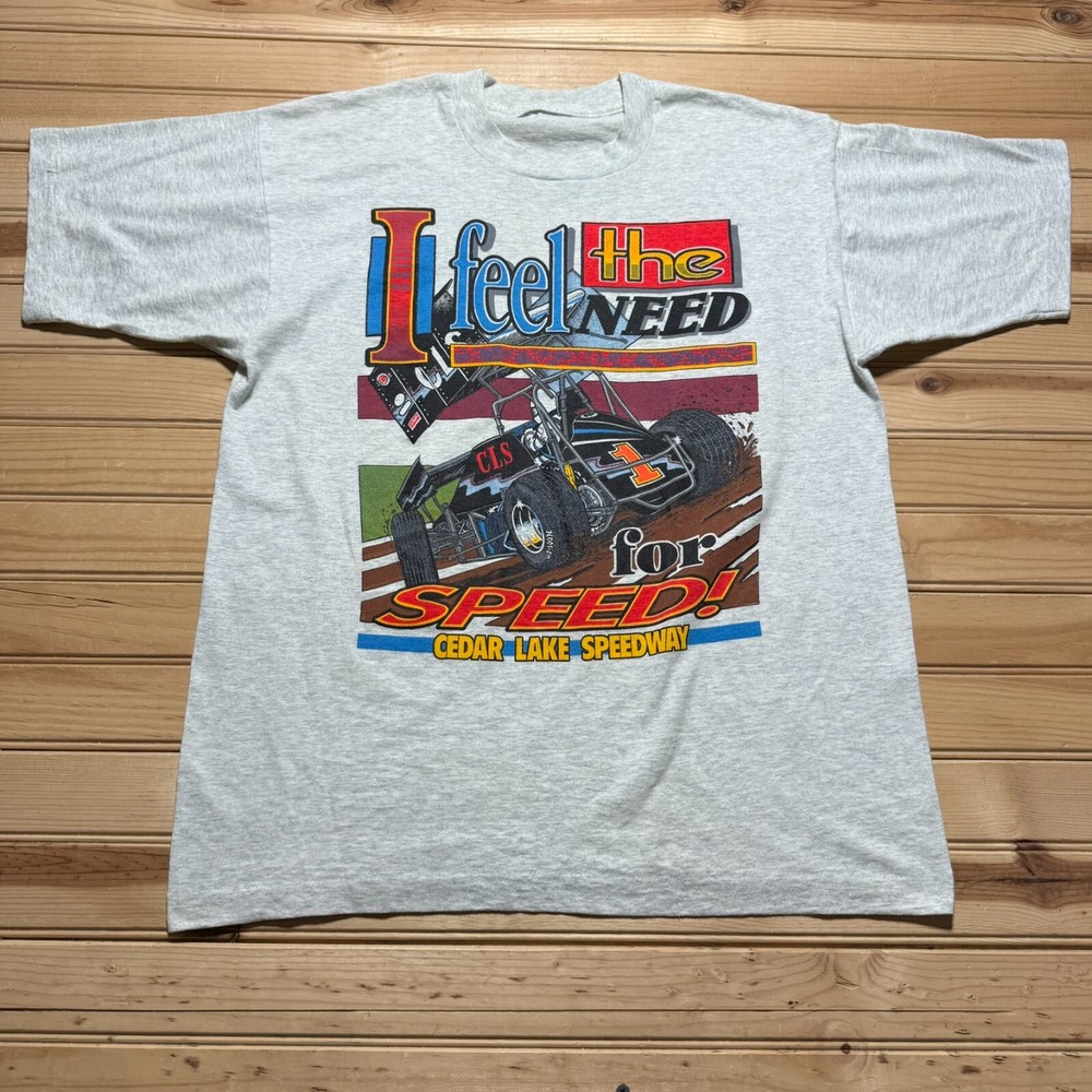 Vintage 90s Cedar Lake Sprint Car Outlaw Need For Speed Racing Shirt Size Large