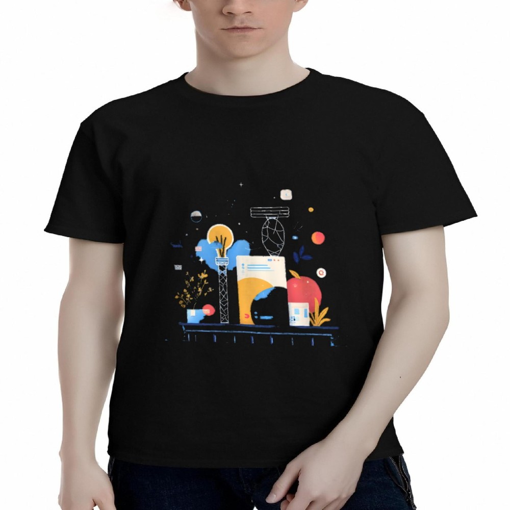 Men's Cotton Short Sleeve T-Shirt - Vibrant Graphic Tee with Abstract Shapes-image