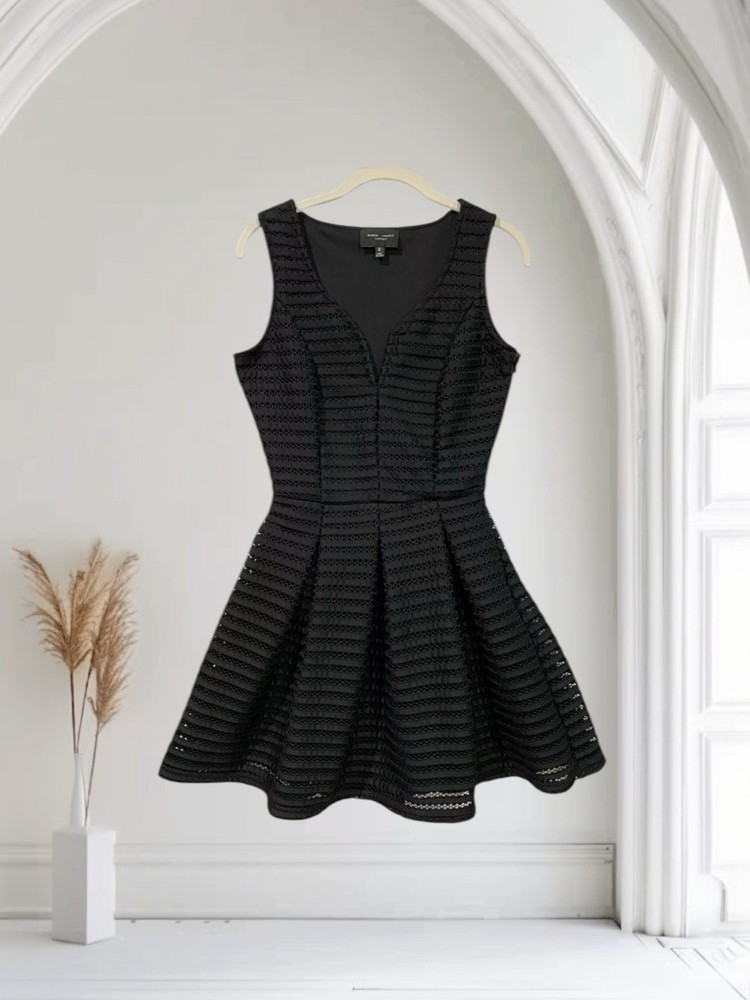 Romeo + Juliet Couture Black Embroidered Fit & Flare Mini Dress Women’s Size 6