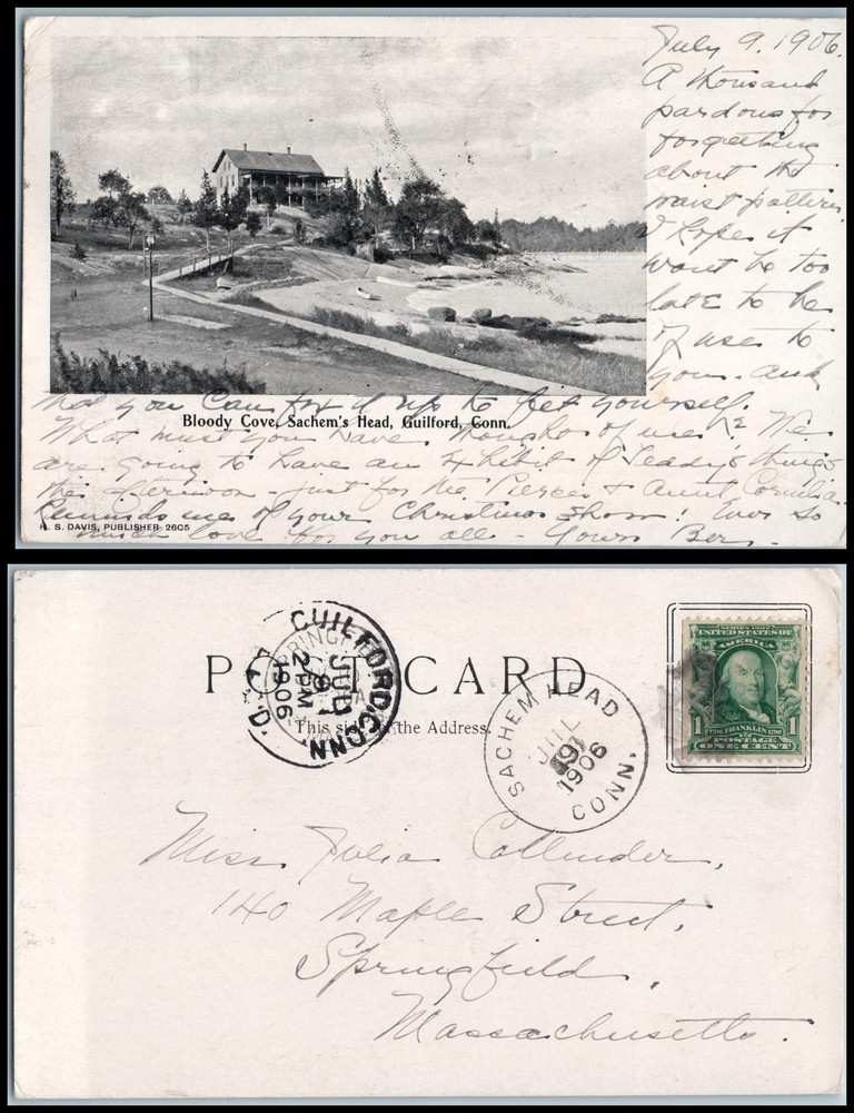 Vintage Postcard Bloody Cove Sachem Head Guilford CT 1906 publisher H.S. Davis