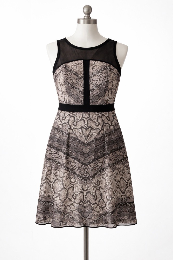 Buffalo David Bitton Snake Print Dress Size L Mesh Top Fit & Flare Sleeveless