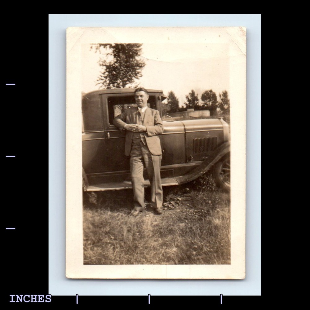 Old Vintage Photo MAN BY CLASSIC CAR