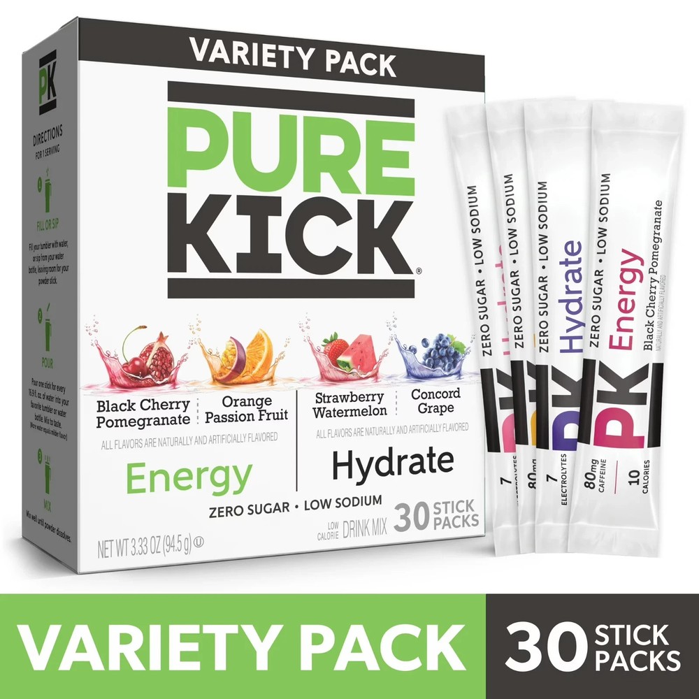 Pure Kick Energy & Hydration Electrolyte Powdered Drink Mix Variety pack